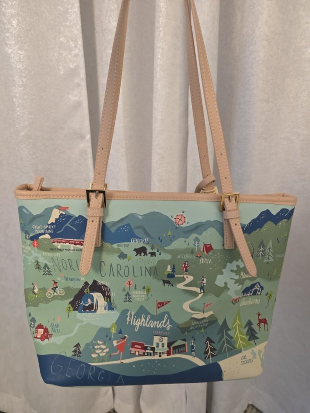 Spartina 449 Blue Ridge Mountains  Carolina Shoulder Totes Bag Purse MAP New Tag - Picture 5 of 10
